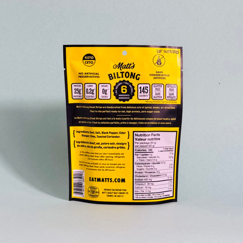 Matt's Bitlong Steak Strips Back of Pack