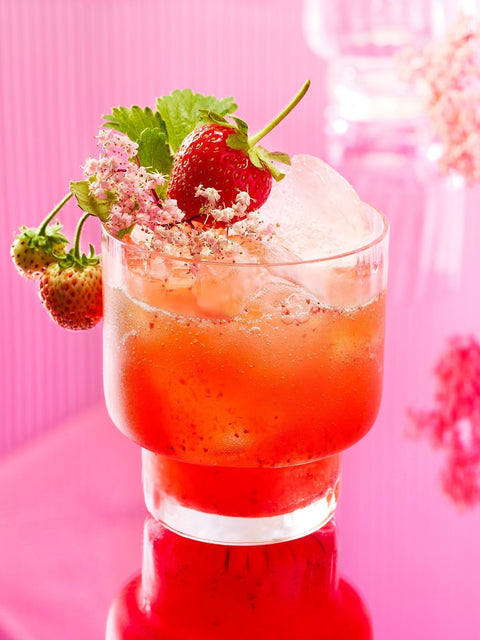 Cocktail made with local Ontario strawberries and Belberry elderflower syrup
