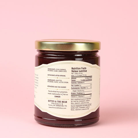 Kitten & the Bear Sour Cherry and Rhubarb Jam Ingredients Panel